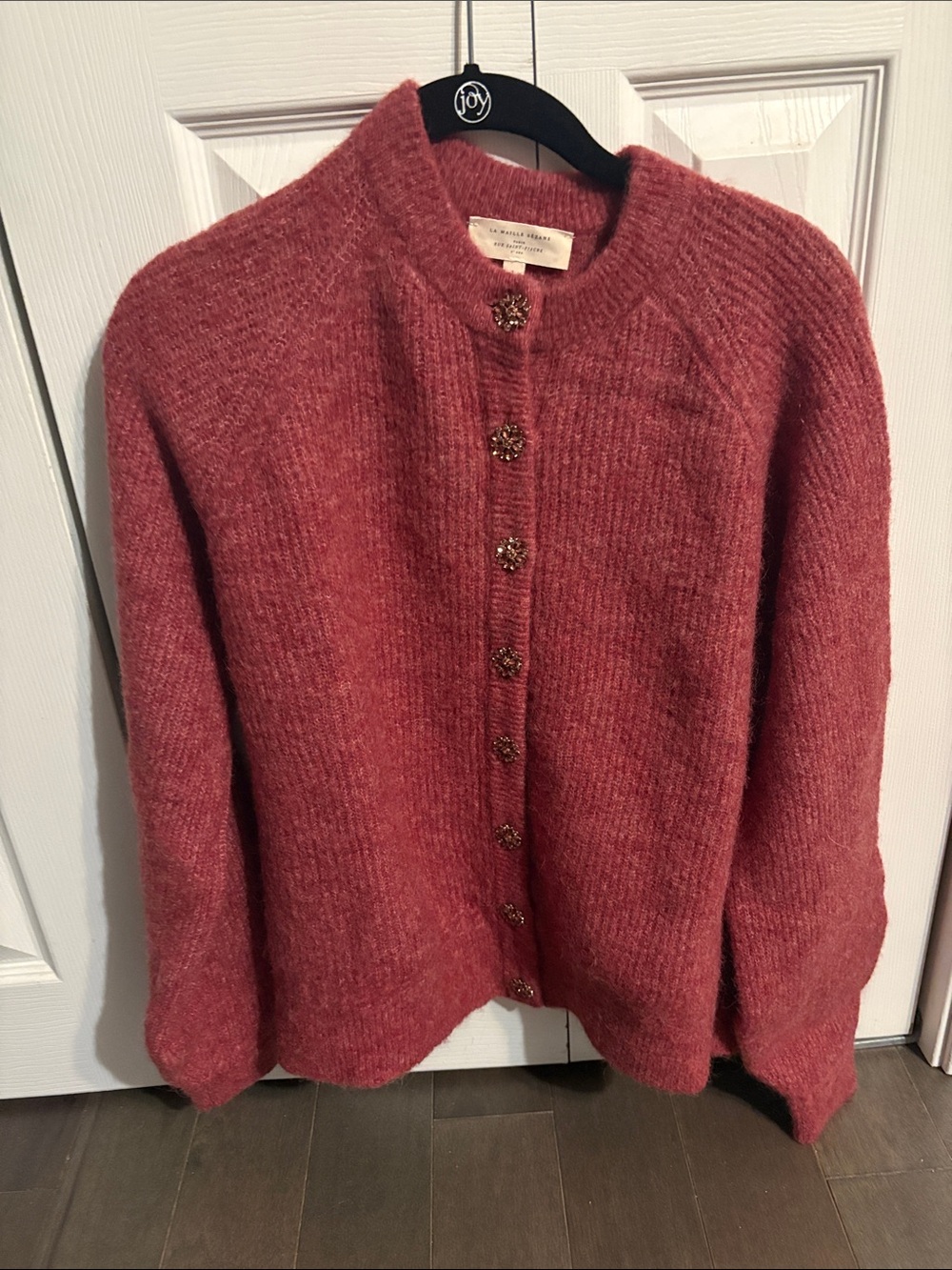 Sezane Rosewood Othello Jewel-Button Cardigan